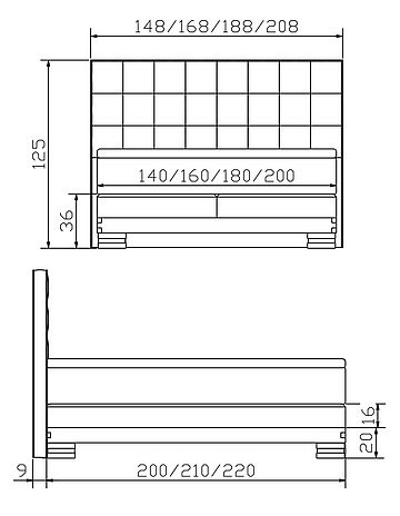 Boxspringbett Massiva Otino01  Skizze