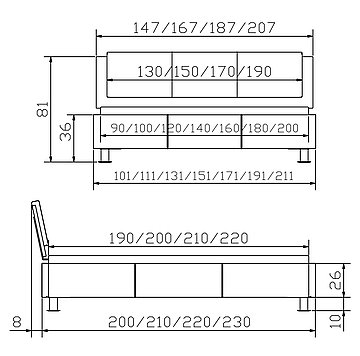 Polsterbett Dreamline Grado01 Skizze