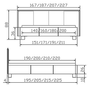 Polsterbett Dreamline Ivio03 Skizze