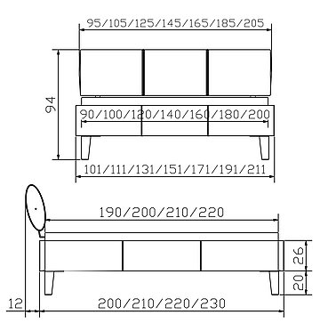Polsterbett Dreamline Juve01 Skizze
