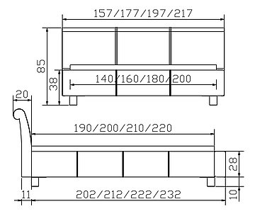 Polsterbett Dreamline Monte01 Skizze