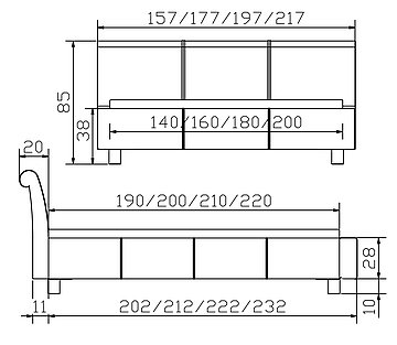 Polsterbett Dreamline Monte02 Skizze