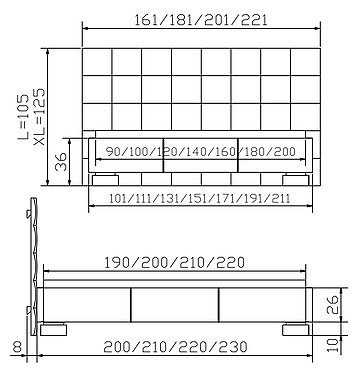 Polsterbett Dreamline Tida01 Skizze