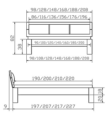 Massivholzbett Oakline Corno3 Skizze