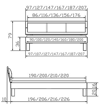 Massivholzbett Woodline Cantu5 Skizze