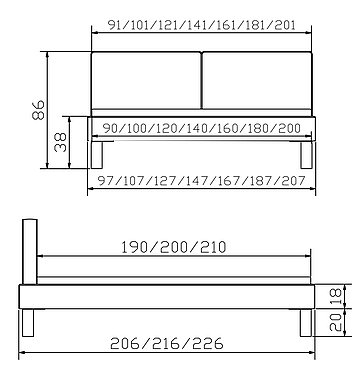 Massivholzbett Woodline Cantu7 Skizze