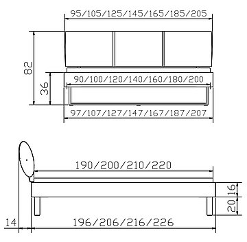 Massivholzbett Woodline Indus01 Skizze