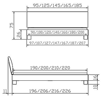 Massivholzbett Woodline Ivio2 Skizze