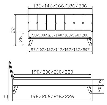 Massivholzbett Woodline Leno02 Skizze