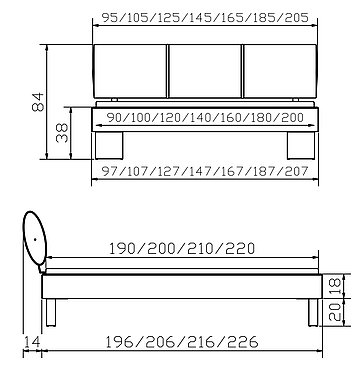 Massivholzbett Woodline Quada01 Skizze