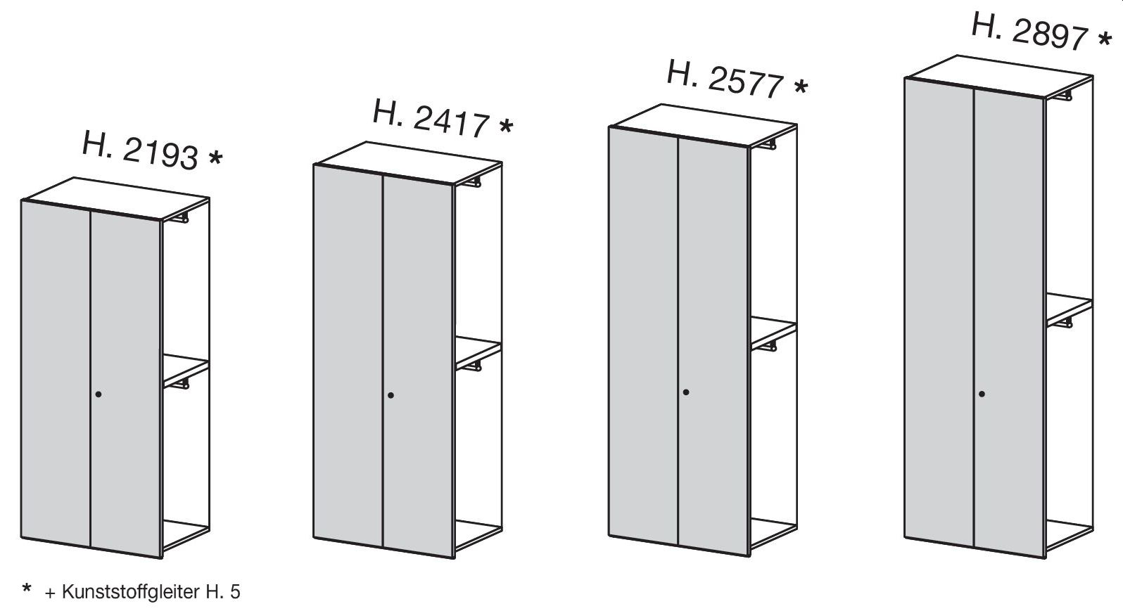 verschiedene Höhen für Kleiderschränke