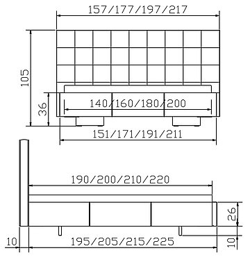 Polsterbett Dreamline Vilo03 Skizze