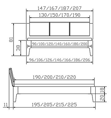 Massivholzbett Fineline Xylo02 Skizze