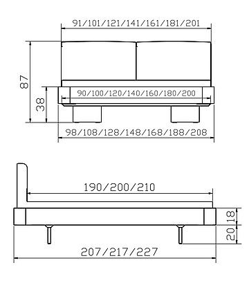 Massivholzbett Oakline Airo4 Skizze