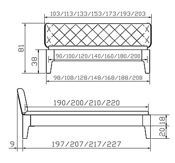 Massivholzbett Oakline Xylo6 Skizze