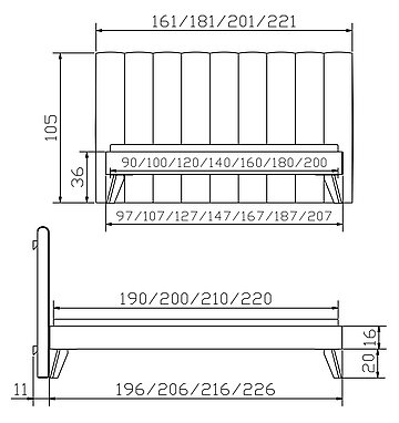 Massivholzbett Woodline Leno01 Skizze