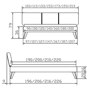 Massivholzbett Woodline Leno03 Skizze