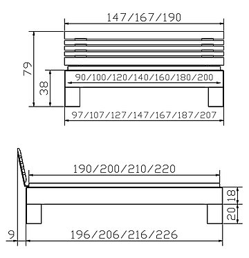 Massivholzbett Woodline Massa6 Skizze