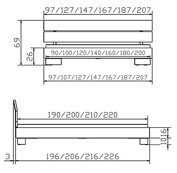 Massivholzbett Woodline Reca3 Skizze