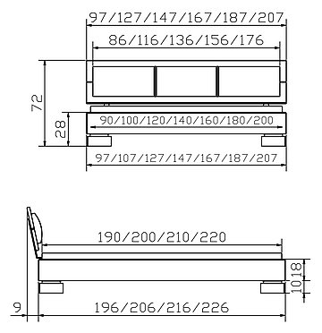 Massivholzbett Woodline Tida5 Skizze