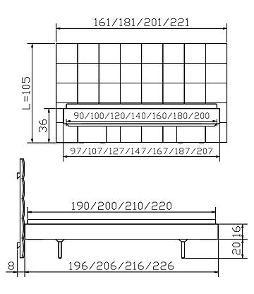 Massivholzbett Woodline Vilo3 Skizze