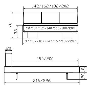 Massivholzbett Woodline Vilo4 Skizze